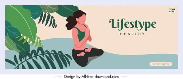 healthy lifestyle banner zen theme cartoon sketch