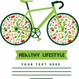 healthy lifestyle concept bicycle design with fruit icons