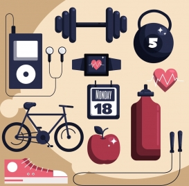 healthy lifestyle design elements device icons decor