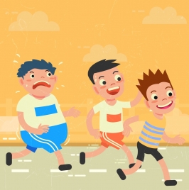 healthy lifestyle drawing kids doing exercise colored cartoon