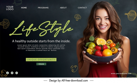 healthy lifestyle food landing page template elegant lady smiling