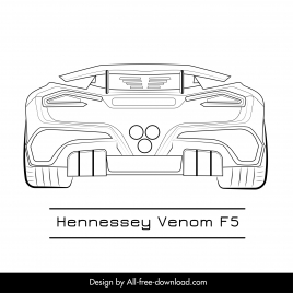 hennessey venom f5 car model icon flat back view symmetric handdrawn outline