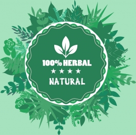 herbal product badge template green circle leaves decor
