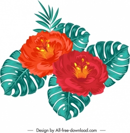 hibiscus painting red green classical sketch