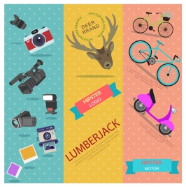 hipster concept illustration with various vertical color banners