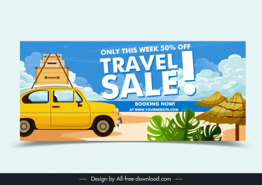 holiday discount banner template classic car seaside scene