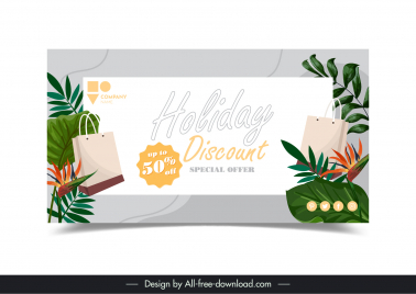 holiday discount banner template elegant shopping bag leaves