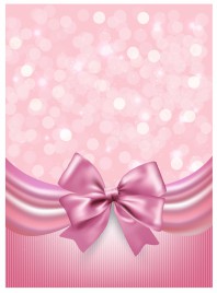 Holiday pink background with gift glossy bow and ribbon