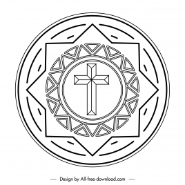 holy cross host religion icon black white symmetrical geometry design circle shape outline