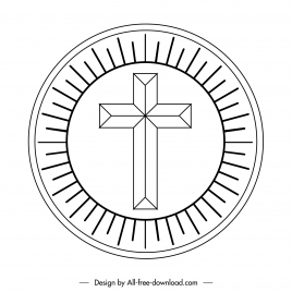 holy cross host sign icon black white circle flat shape outline