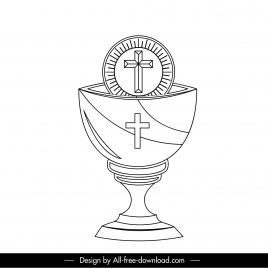holy grail icon sign black white 3d cup host outline