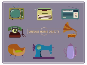 home objects icons illustration with vintage style