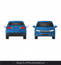 honda city 2017 car model icons front view rear view sketch modern flat design