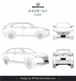 honda hr v 2022 car models advertising template black white handdrawn different views outline