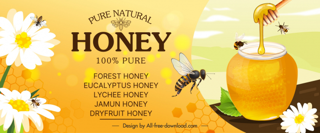 honey advertising banner template elegant honeybees flowers
