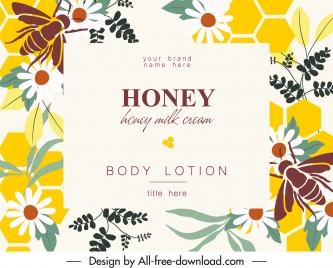 honey cosmetic label template flat bees flowers sketch