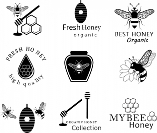 honey logotypes black white design various icons isolation