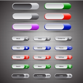 horizontal webpage buttons sets design with user interface