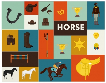 horse race design elements with tools and medals
