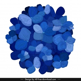 hortensia flower icon blue blooming petals sketch