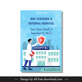 hospital poster template cartoon doctor shield protection message sketch