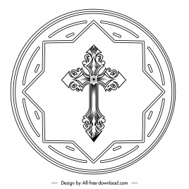host religion sign icon holy cross sketch black white symmetrical geometry outline