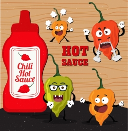 hot chili sauce advertisement funny stylized icons