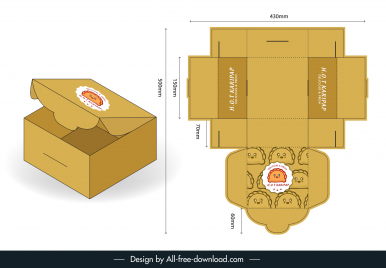 hot karipap box packaging template classic flat 3d sketch