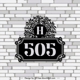 house address number template flat tree leaves decor