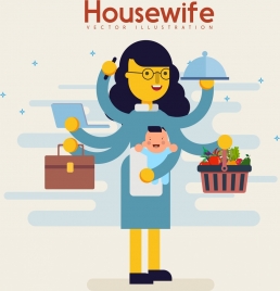 housewife icon colored cartoon character