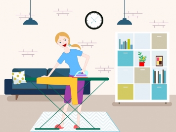 housewife work drawing ironing woman icon colored cartoon