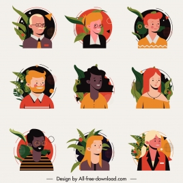 human avatar icons colored cartoon characters sketch