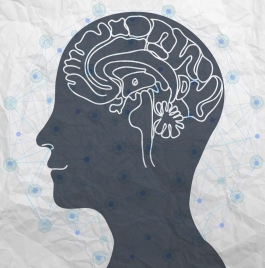 human brain sketch head silhouette dots connection