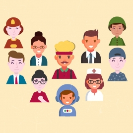human profession icons colored cartoon avatars