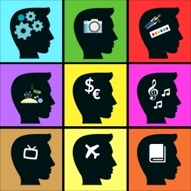 human thoughts icon black silhouette head isolation