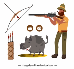 hunter design elements armed man pig sketch