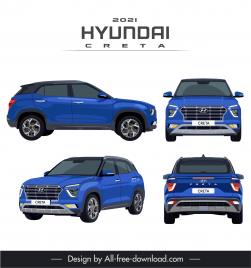 hyundai creta 2021 car models advertising template modern 3d different views sketch