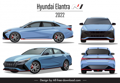 hyundai elantra n 2022 car model advertising template modern different views sketch