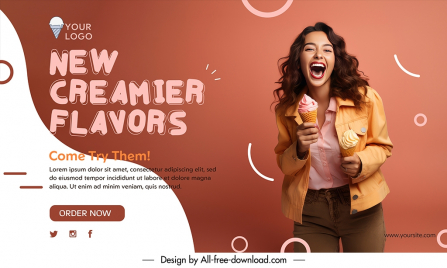 ice cream banner template dynamic realistic laughing woman