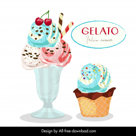 ice cream gelato advertising banner elegant flat sketch