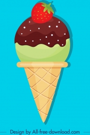 ice cream icon strawberry decor colorful flat design