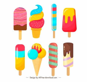ice cream icons colorful flat shape sketch