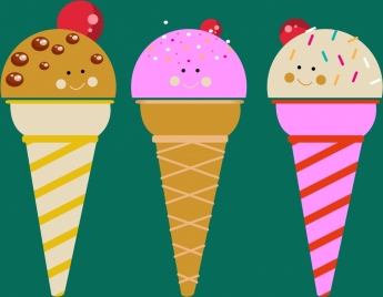 ice cream icons cute stylized design smile faces
