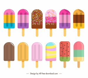 ice cream sticks icons colorful flat decor