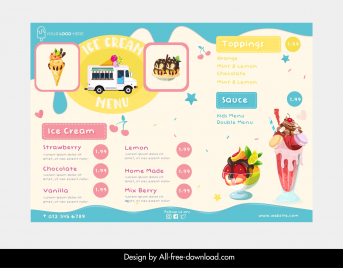 ice cream truck menu template colorful flat design