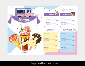 ice cream truck menu template elegant flat bright