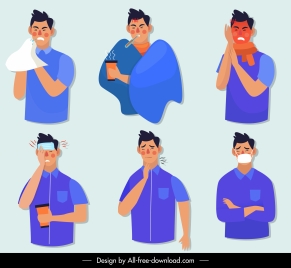 illness man icons symptom sketch cartoon characters