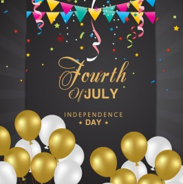 independence day banner yellow white balloons ribbons decor