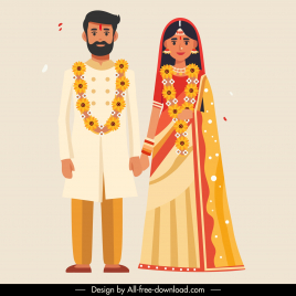 indian wedding couple design elements cute cartoon characters