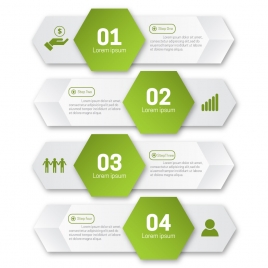 infographic illustration with green hexagons and horizontal tabs